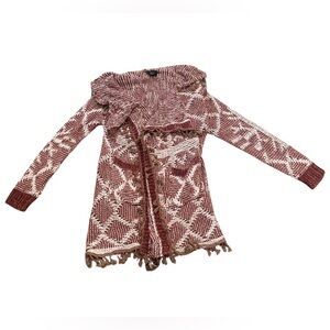 Vici Chenille Knit Fringe Cardigan | Size Medium | Pink/Multi